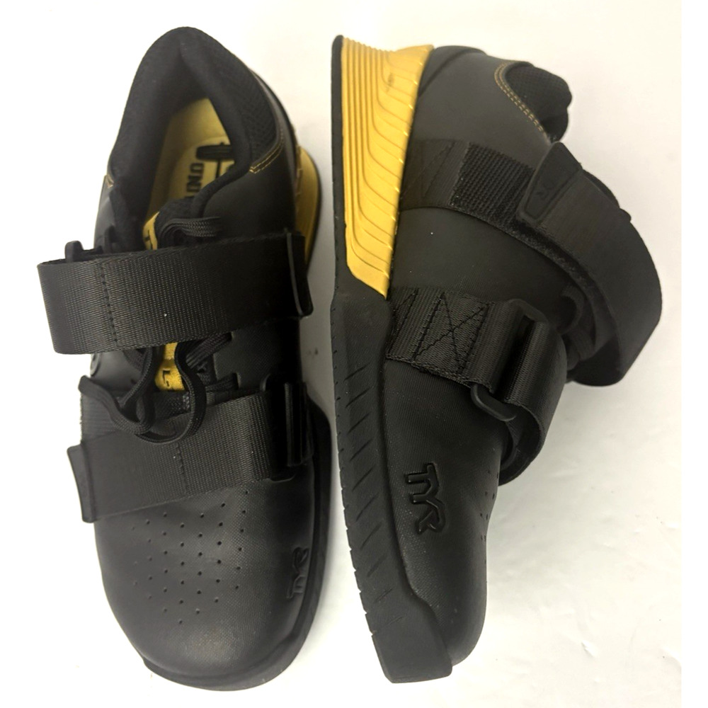TYR Force Elite Carbon Weightlifting Black/Gold Shoes. Unisex M 5.5/ W 7